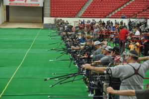 line of recurve archers at Vegas indoor tournament
