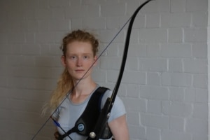 Eleanor with her olympic recurve bow